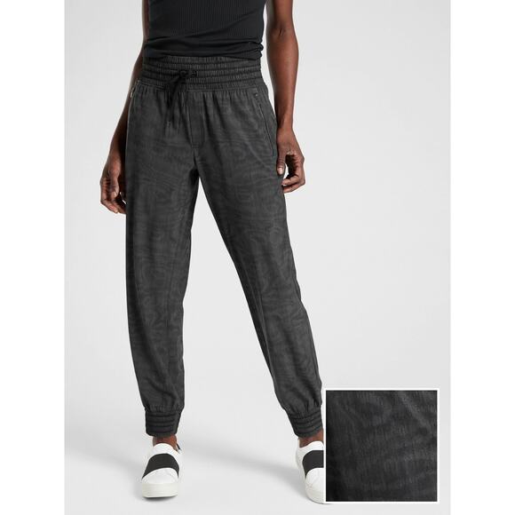 Athleta Camden Printed Jogger Black Moire Elastic Waist Zip Pockets 6 - Picture 1 of 7